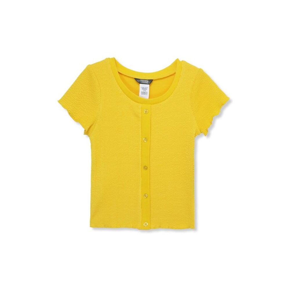 Truce Girls  Textured Button Front Top, Yellow